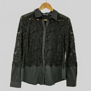 NY&Co. 7th Avenue Design Studio Black Lace Whimsygoth Button-Up Shirt, Size M